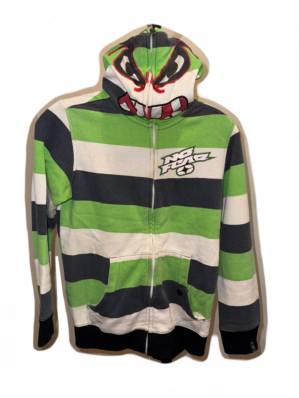 No Fear Youth' Green Striped Monster Zip-Up Hoodie